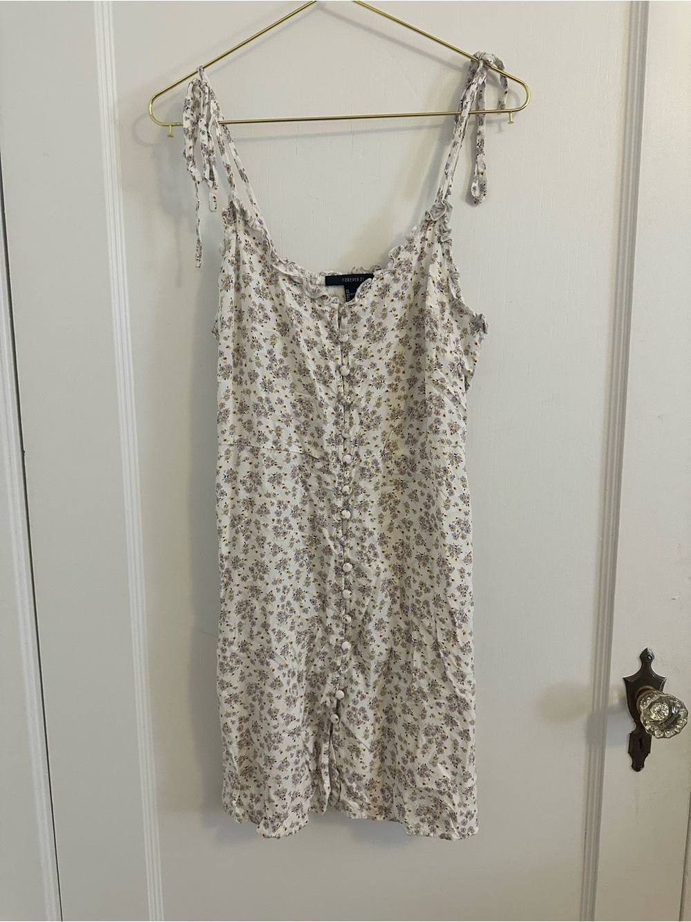 Floral Tie-Shoulder Cotton Sundress - white